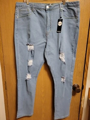 NWT. Highly Distressed Stretch Denim Jeans By  boohoo.  Sz 18 - Image 1 of 4