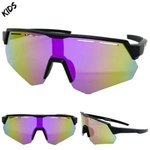 Kids Boys Girls Sports Baseball Cycling Retro Wrap Shield SUN GLASSES Ages 6-12 - Picture 1 of 6