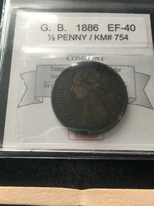 1886  Great Britain,  1/2 Penny, Coin Mart  Graded **EF-40** KM# 754 - Picture 1 of 8