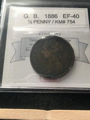 1886  Great Britain,  1/2 Penny, Coin Mart  Graded **EF-40** KM# 754 - Image 1 of 4
