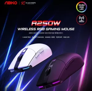 ABKO Hacker A250W PMW-3335 RGB 2.4Hz wireless Gaming Mouse Black & White Color - Picture 1 of 14