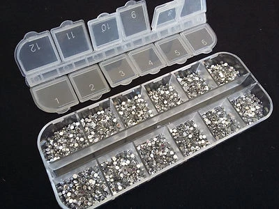 GLOBAL 360 3000 SILVER RHINESTONES NAIL ART SCRAPBOOKING GEMS CASE ROUND 1.5-2.0 mm UK