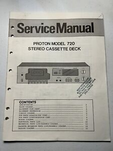 Proton Model 720 Stereo Cassette Tape Deck Service Manual Vintage Original OEM