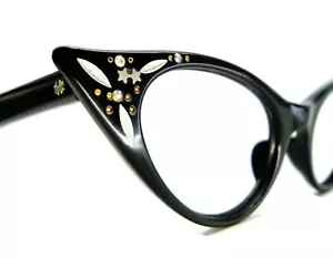 Gafas de sol o gafas de sol puntiagudas negras vintage con marco decorativo - Imagen 1 de 8