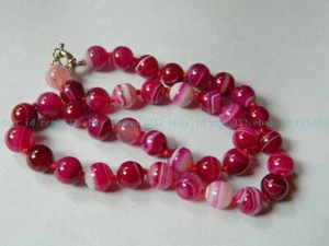 "Nuevo Collar Fino Genuino Natural 8/10/12mm Rosa Rayas Ágata Gemas 18" - Imagen 1 de 15