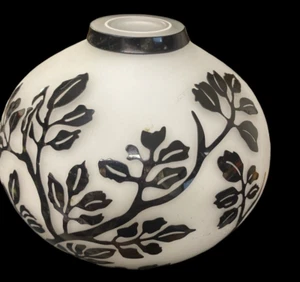 vintage Cameo Art Glass Vase Black Cut To White Tree Branches & Leaves - Picture 1 of 7