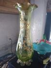 Large 13.5 In Tall Bohemian Moser Green And Gold Gilded Vase C1910