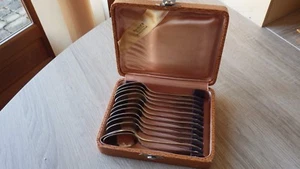 Schatulle Schatulle mit 12 Löffeln Metall versilbert BIRNE CHALONS SUR MARNE v. 1955 - Bild 1 von 5