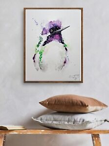 Large original watercolour painting Signed By Elle Smith Art of a Hummingbird 