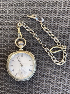 Illinois Pocket Watch 1881 Model 1 18s 7j Dueber Silverine Case Chain Key Runs - Image 1 of 4