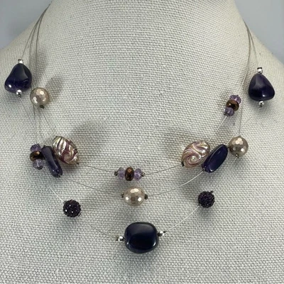 925 Пробы неподписанный ремесленник аметист выдувное стекло бисер ожерелье - Изображение 1 из 4