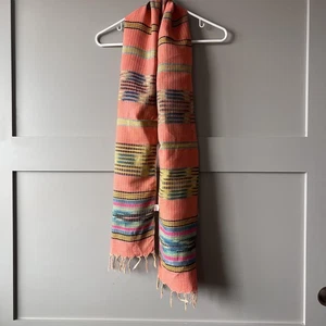 IDEA'S Sciarpa Donna Taglia Unica Arancione Multicolore Righe Tessuto Frange India Boho - Foto 1 di 7