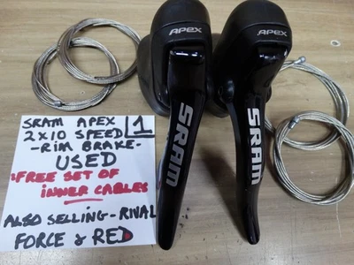 PAIR SRAM APEX  10 x 2 speed SHIFTERS  (rim brakes) USED,   WITH NEW CABLES  (1) - Image 1 of 4
