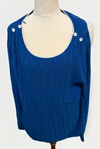 Tommy Hilfiger Royal Blue Cable Knit Sweater-Button Features-Workwear-Casual-XL - Picture 1 of 14