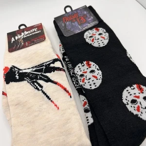 Friday the 13th Jason Nightmare on Elm Street Freddy Halloween Socks 2 pair NEW - Picture 1 of 9