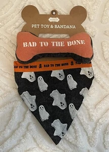 💠MUD PIE Halloween Pet Toy & Bandana Set Bad to the Bone - Ghosts FREE SHIP - Picture 1 of 4