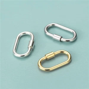 1 PC 925 Sterling Silver Oval Link Lock Enhancer Bail Carabiner Clasp Connector - Picture 1 of 11