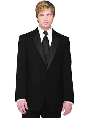 Sizes 34-64 Reg. 6-Piece Complete Tuxedo Package w/Flat Front Pants, Vest & Tie - Image 1 of 4