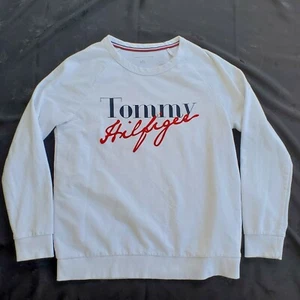 Tommy Hilfiger Women's Medium Long Sleeve Sweatshirt White Red Blue Spell Out - Picture 1 of 8