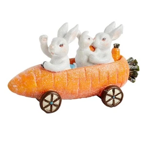 Bunny Family In Carrot Car Easter Decoration NEW - Picture 1 of 2