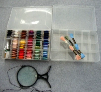 98 Embroidery Floss with 2 Organizer Boxes 10.5"x7" Neck Hanging Magnifier Glass - Image 1 of 4