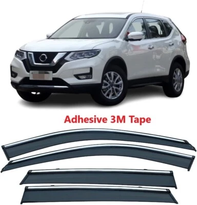 Window Visors Rain Guards Chrome Trim Smoke Tinted Fit Nissan Rogue 2014-2020 - Image 1 of 4
