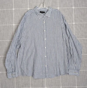 The Mens Store At Bloomingdales Shirt Mens 2XL Blue Striped Linen Button Preppy - Picture 1 of 15
