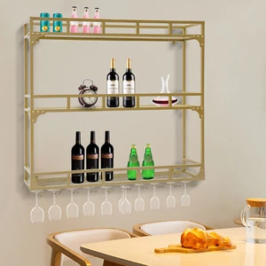 Gold Decorative Wall Mounted Wine Rack Iron Wall Mounted Bottle Glass Holder - Picture 1 of 21