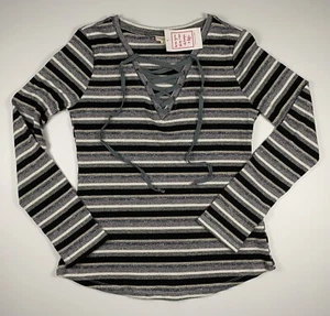 Hem & Thread NEW Womens Large Striped Lace Up V-Neck Lightweight Sweater Top - Picture 1 of 10