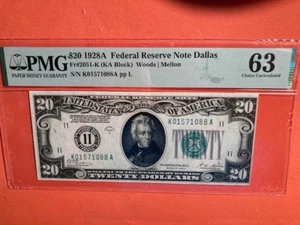 ONE 1928A FEDERAL RESERVE NOTE - $20. US CU 63 - Picture 1 of 7