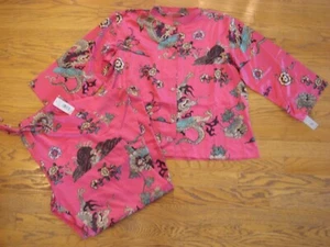 NWT NATORI S Imperial Dragon Mandarin Pink Crop 2 pc Satin pajamas - Picture 1 of 6