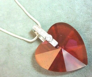 Swarovski Rosa Cristallo Rosso Strass Cuore Ciondolo Argento T Collana Ce 113.2 - Foto 1 di 5