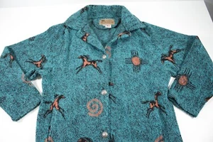 Bear Ridge Outfitters Fleece Jacket Men's Sz XL Green Cave Painting Wool Blend - Picture 1 of 7