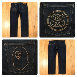 BAPE × stussy denim pants a bathing ape NIGO Size M - Picture 1 of 10