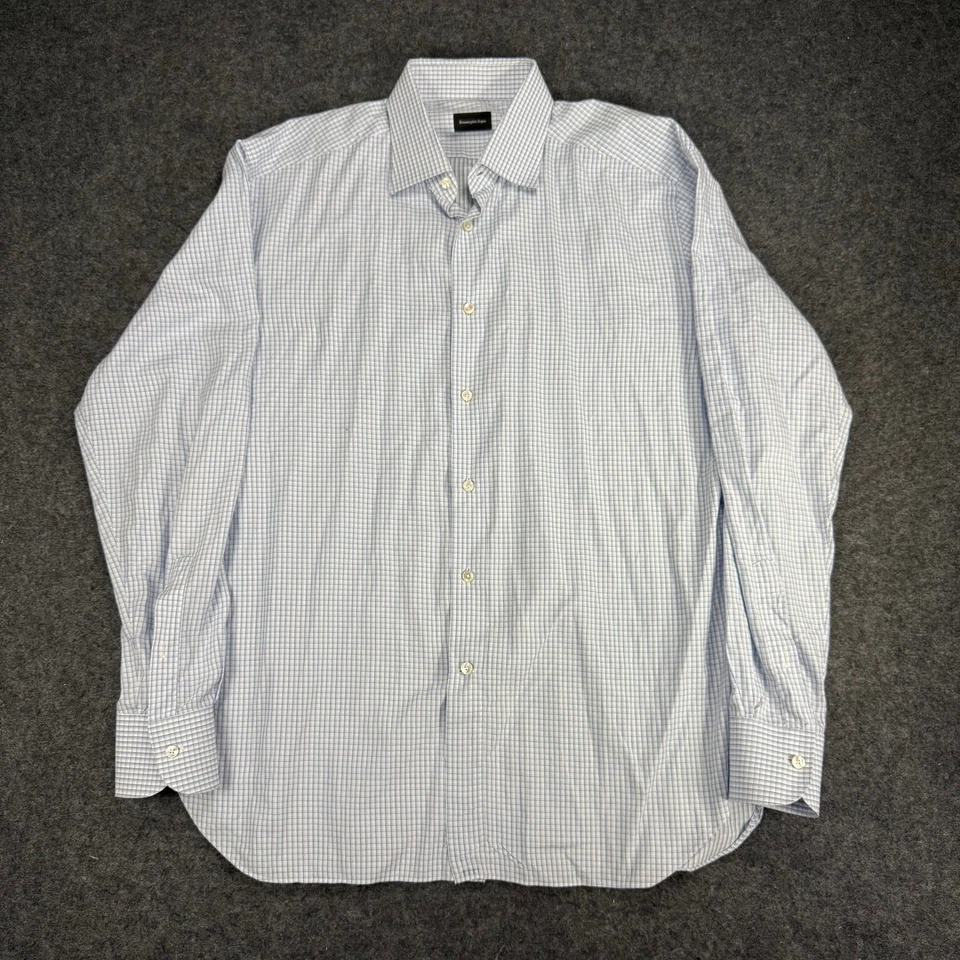 Camisa de vestir Ermenegildo Zegna para hombre 44 17 1/2 manga larga a cuadros azul blanco Foto 1 de 4