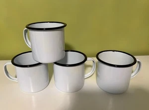4er Set Crow Canyon Home Schwarzer Rand & Weiß Emaillegeschirr Kaffee Tee Trinkbecher - Bild 1 von 7