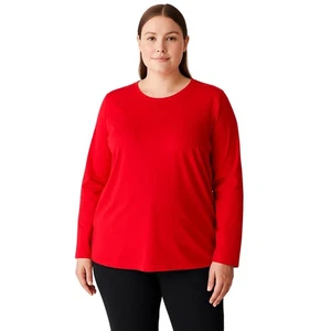 J.Jill Pure Jill perfektes rotes Langarm-T-Shirt Stretch Baumwolle Rundhalsausschnitt 1X neu mit Etikett - Bild 1 von 7
