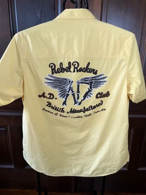 Artful Dodger Rebel Rockers Embroidered Men's Shirt Size 3XL Yellow Short Sleeve - Image 1 of 4