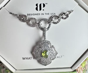 Bomb Party August Necklace - NK37506 "Glimmering Euphoria" Peridot On Rhodium - Picture 1 of 4