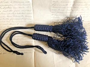 Vintage French New Old Stock Small Midnight Blue Silky Drape Curtain Hold Backs - Picture 1 of 4