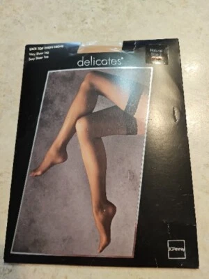 Medias Worthington delicadas de encaje hasta el muslo talla 2 estilo natural #1032 centavo Foto 1 de 4