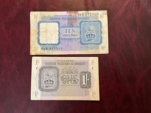10 & 1 Shilling British Military Authority banknotes - Picture 1 of 1