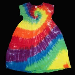 Tie Dye Ruffled Dress Rainbow Spiral 8 Cap Sleeves Girl Child Hippie Tye Dyed - Picture 1 of 1