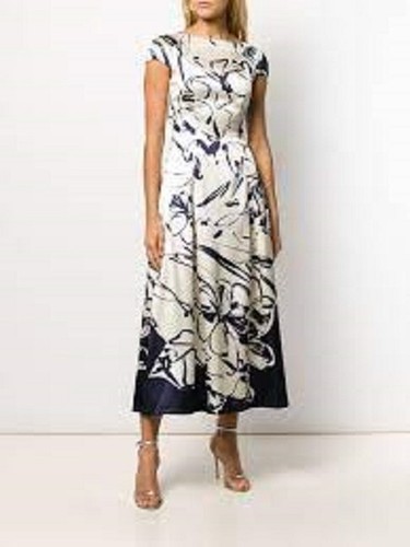 OFF WHITE Abito Talbot Runhof Rouche DONNA SIzE 8 (38) OFF BIANCO BLU NAVY NUOVO