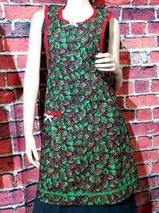 Vintage Full Bib Apron Holiday Christmas Holly Rick Rack Trim Handmade Adult - Picture 1 of 10
