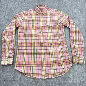 VTG RUGBY Ralph Lauren Shirt Mens Small India Madras Plaid Preppy PInk Button Up - Picture 1 of 14