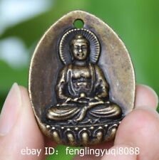 China Copper Bronze Tathagata Amitayus Buddha Statue Token Necklaces Pendant WN4