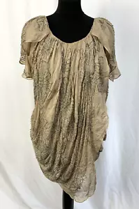 Topshop Blouse Top Heavily Beaded Floral Layered Drape Beige Women's UK10 E1776 - Picture 1 of 11