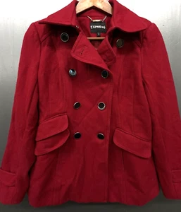 Abrigo Express Mujer S Rojo Mezcla Lana Doble Pecho Forrado Chaqueta Navidad Amor - Imagen 1 de 12