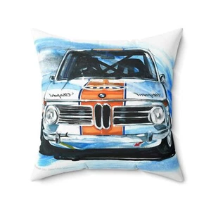 Vintage BMW 2002 Gulf Racer Square Pillow home Decor - Picture 1 of 13